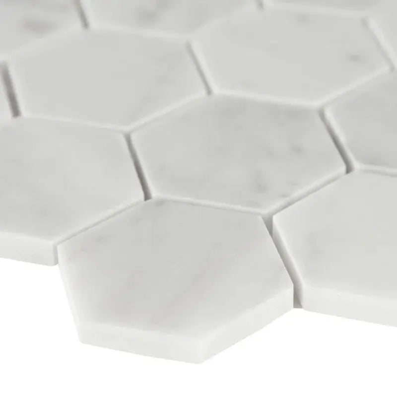 Carrara White Hexagon 11.75" X 12" Honed Marble Mesh-Mounted Mosaic Tile