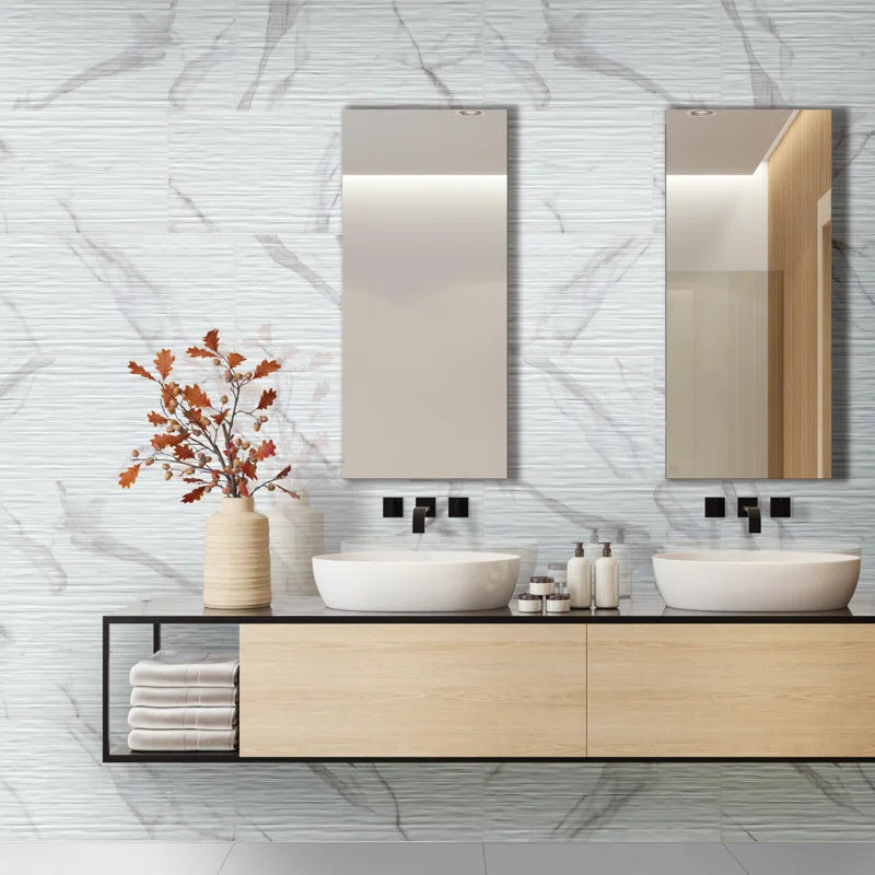 Dymo Statuary Stripe 12" X 24" White Glossy Ceramic Wall Tile