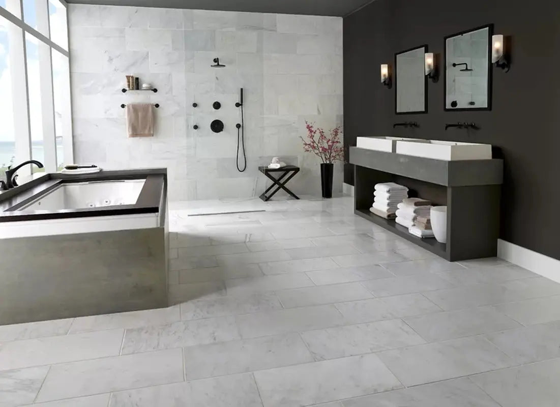 Carrara White 12" X 24" Honed Marble Floor and Wall Tile