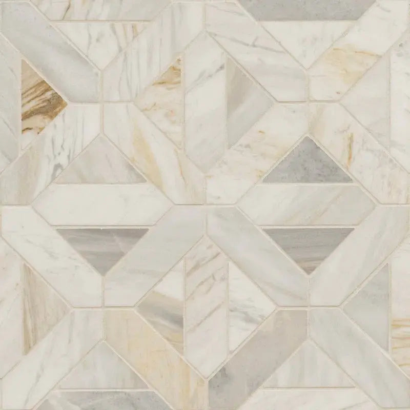 Athena Gold Geometrica 12" X 12" Honed Marble Mesh Mounted Mosaic Tile