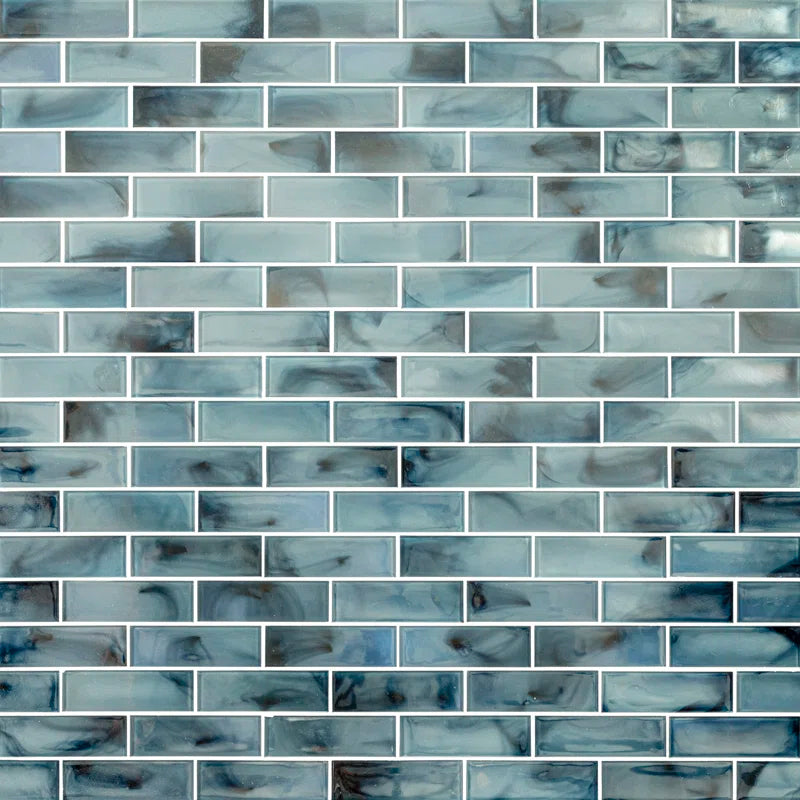 Blue Shimmer Subway 11.75 In. X 11.75 In. Glass Mesh-Mounted Mosaic Wall Tile