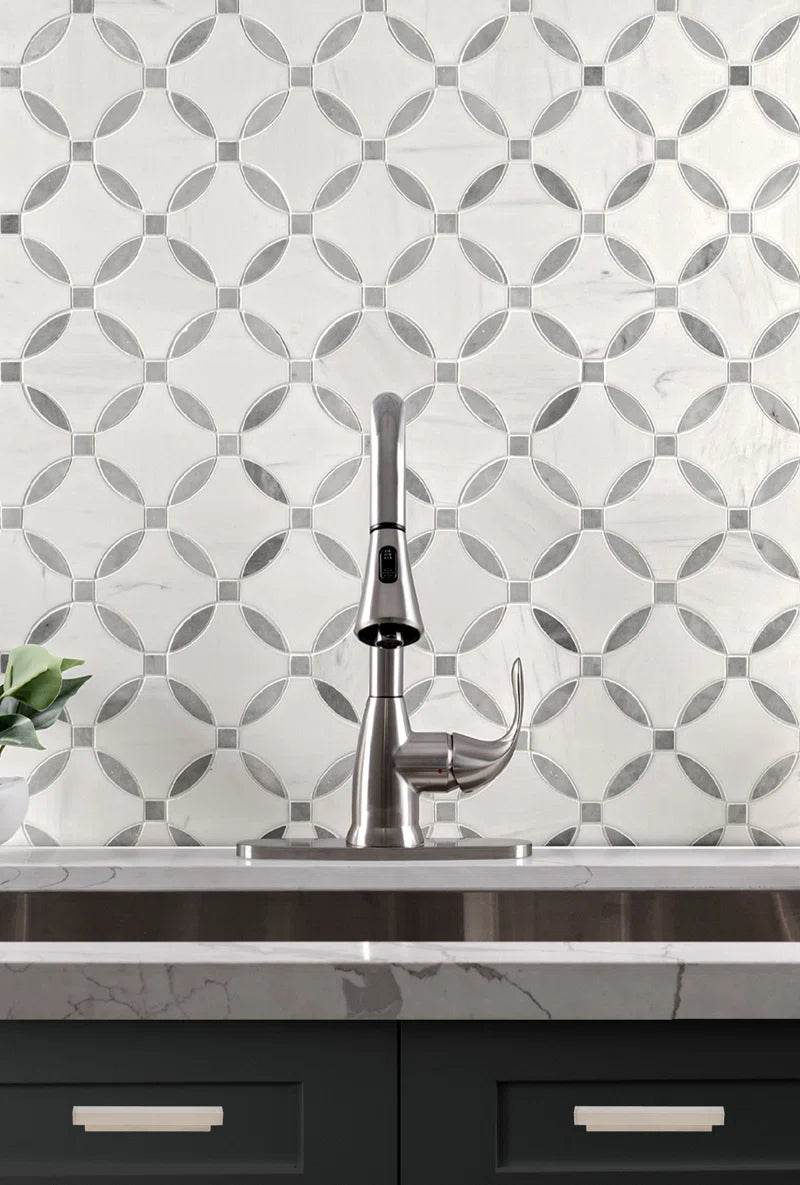 Bianco Dolomite Lola 10.25" X 10.25" Polished Marble Mosaic Floor and Wall Tile