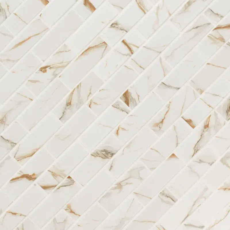 Calcatta Gold Subway 11.46" X 11.69" Matte Porcelain Mosaic Tile