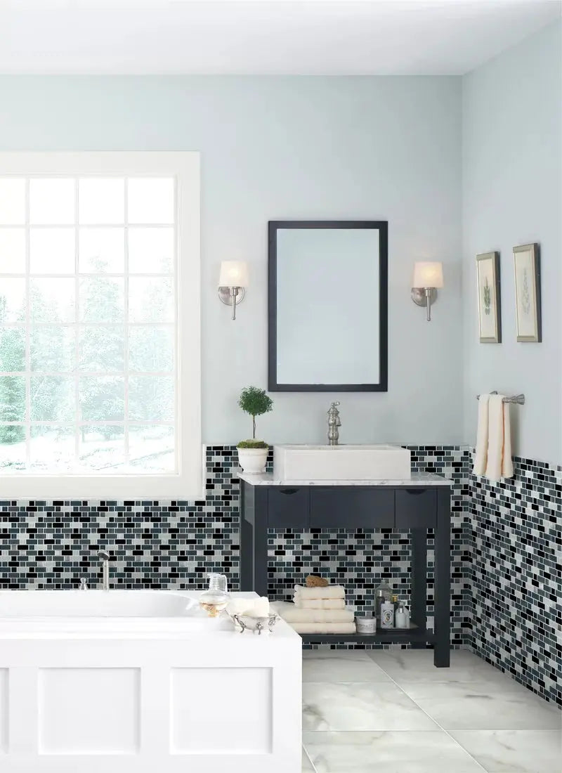 Crystal Cove Blend Glass Mosaic Tile in White