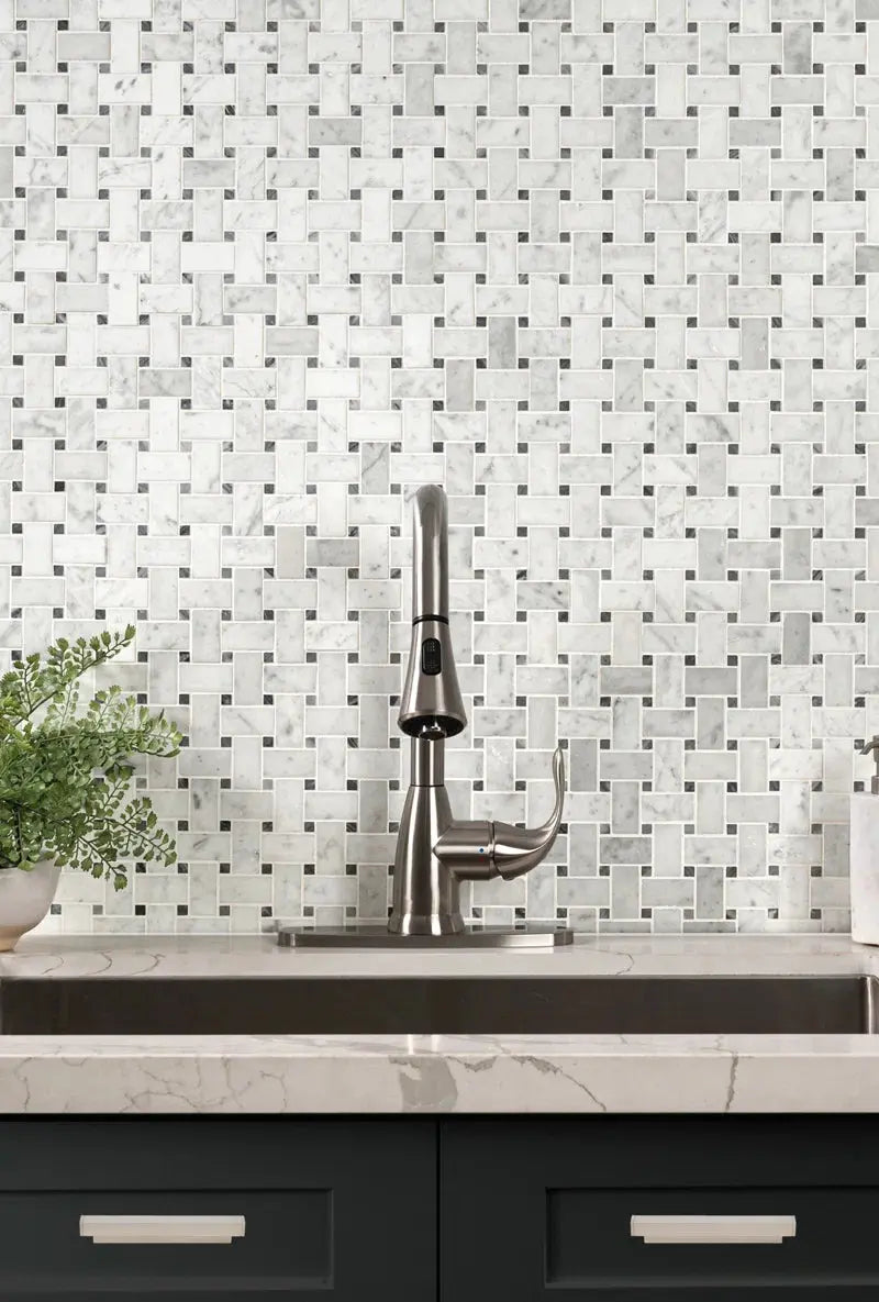 Carrara White Basketweave 12" X 12" Honed Marble Mosaic Tile