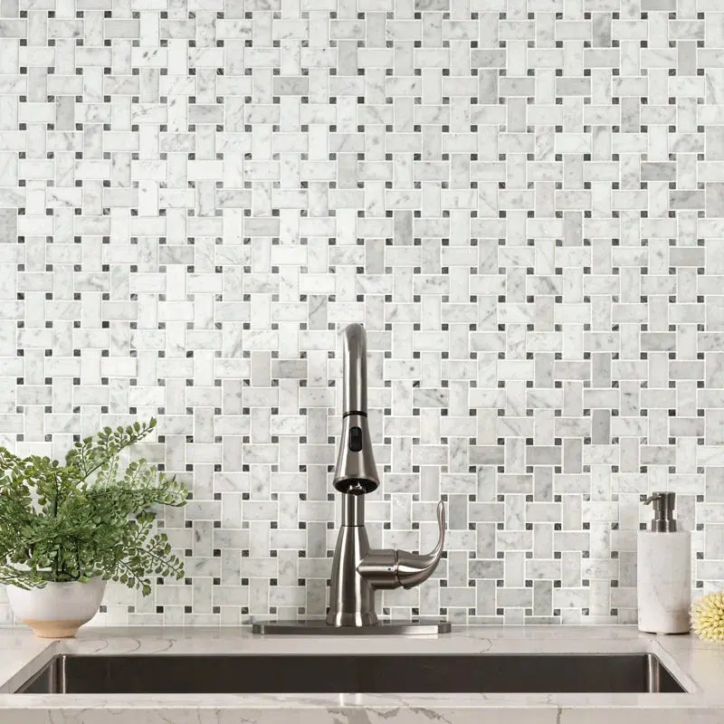 Carrara White Basketweave 12" X 12" Honed Marble Mosaic Tile