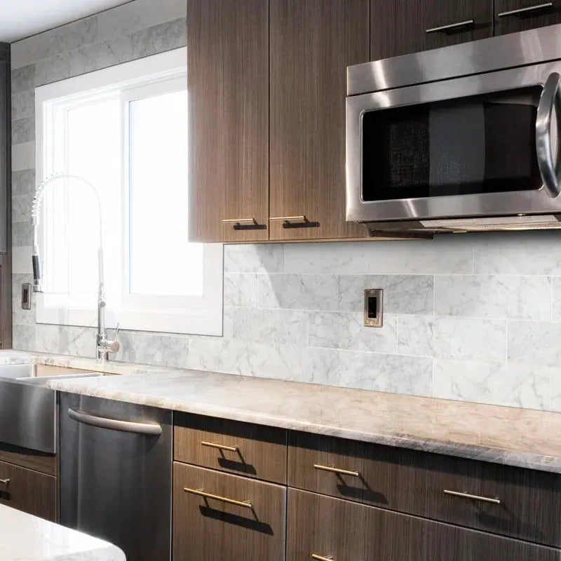 Carrara White 4" X 12" Honed Marble Floor and Wall Marble Tile