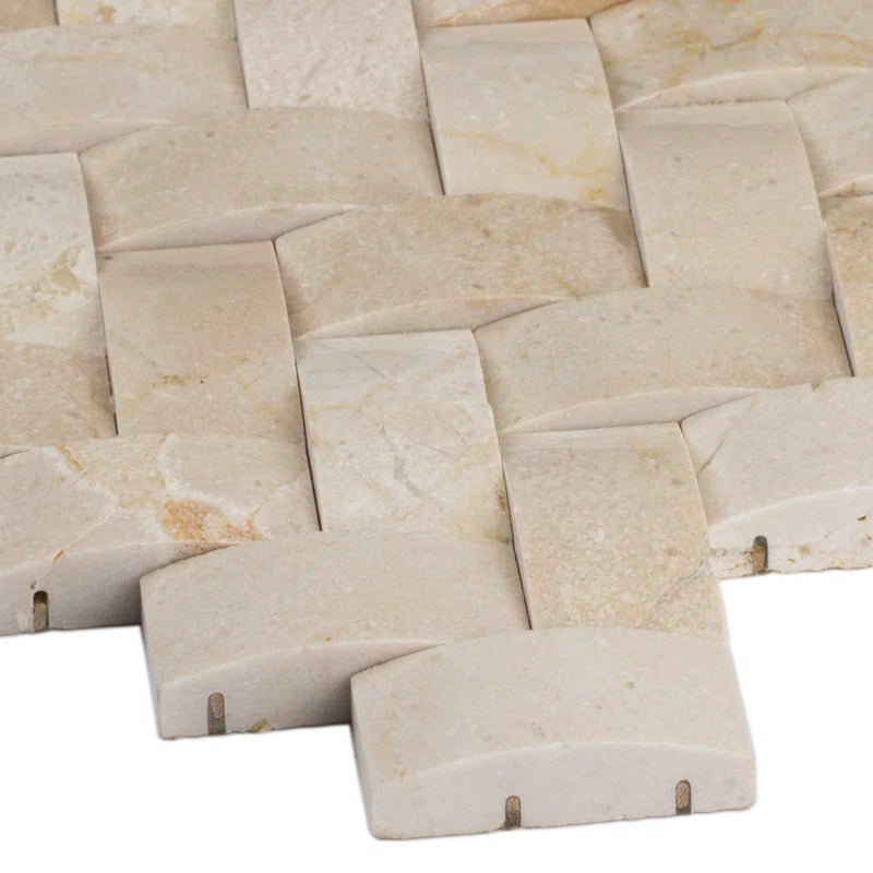 Crema Arched Herringbone 12" X 12" Polished Marble Wall Tile