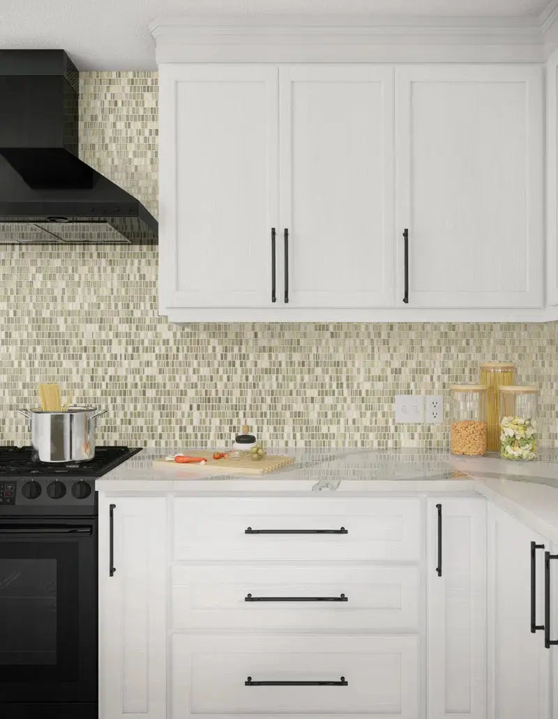 Clio  Random Sized Glass Mosaic Tile in Nox