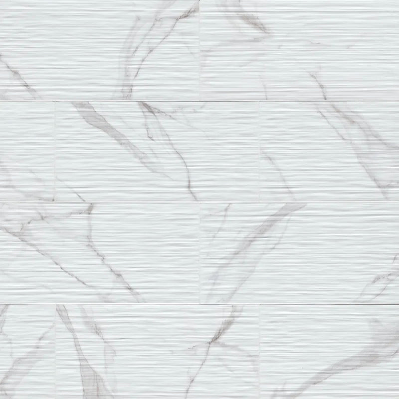 Dymo Statuary Stripe 12" X 24" White Glossy Ceramic Wall Tile
