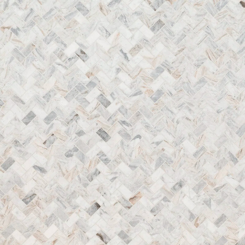 Capri Blue 11.63'' X 11.63'' Herringbone Honed Marble Mosaic Tile