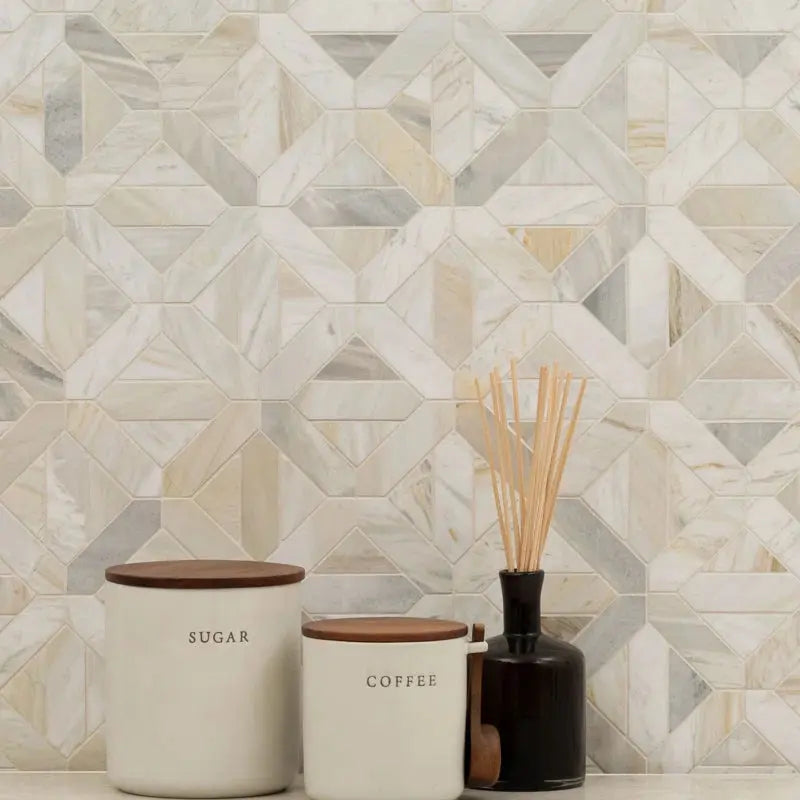 Athena Gold Geometrica 12" X 12" Honed Marble Mesh Mounted Mosaic Tile