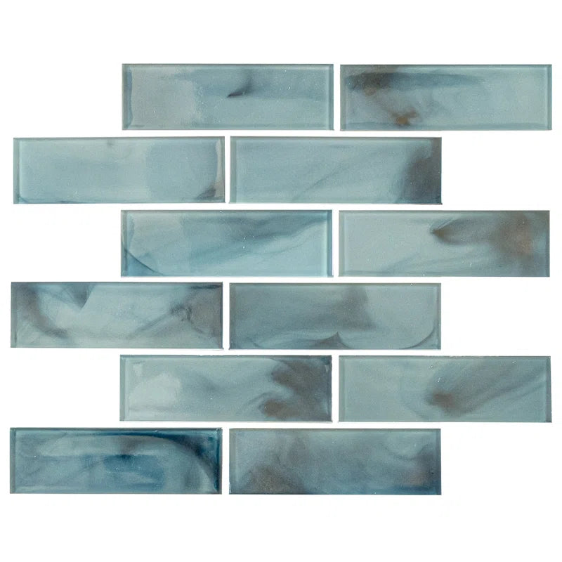 Blue Shimmer Subway 11.75 In. X 11.75 In. Glass Mesh-Mounted Mosaic Wall Tile