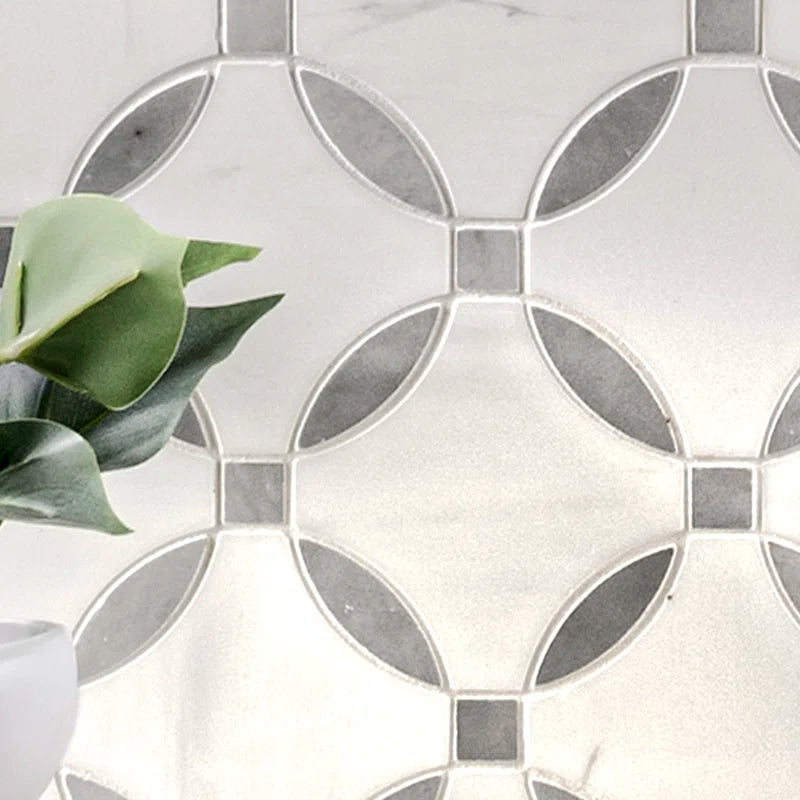 Bianco Dolomite Lola 10.25" X 10.25" Polished Marble Mosaic Floor and Wall Tile