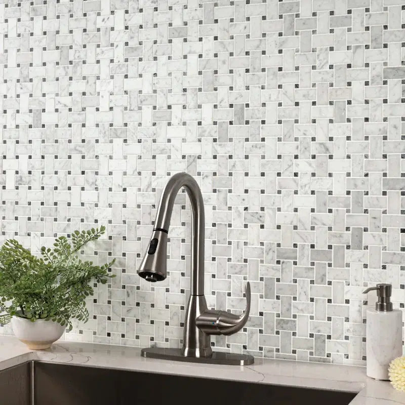 Carrara White Basketweave 12" X 12" Honed Marble Mosaic Tile