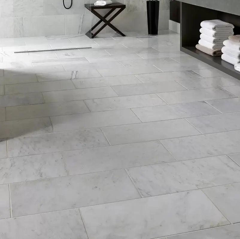 Carrara White 12" X 24" Honed Marble Floor and Wall Tile