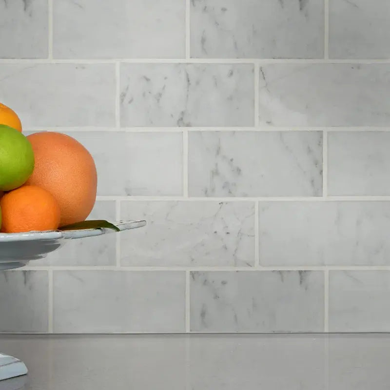 Carrara White 3" X 6" Polished Marble Subway Tile