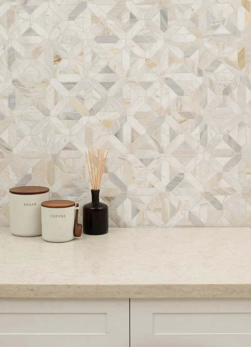 Athena Gold Geometrica 12" X 12" Honed Marble Mesh Mounted Mosaic Tile