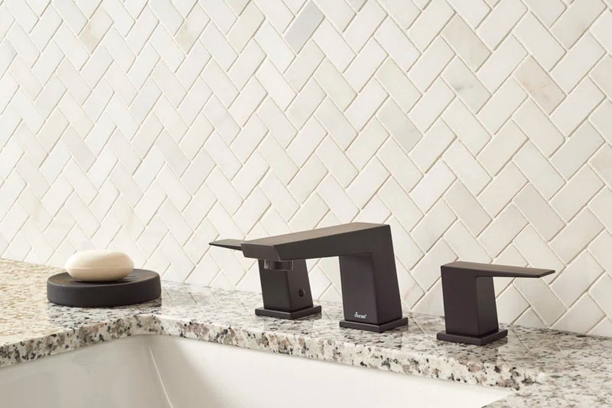 Greecian Herringbone Polished Glass/Stone Mosaic Tile in White