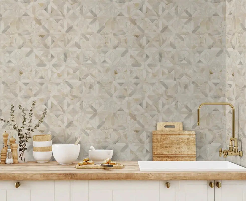 Athena Gold Geometrica 12" X 12" Honed Marble Mesh Mounted Mosaic Tile