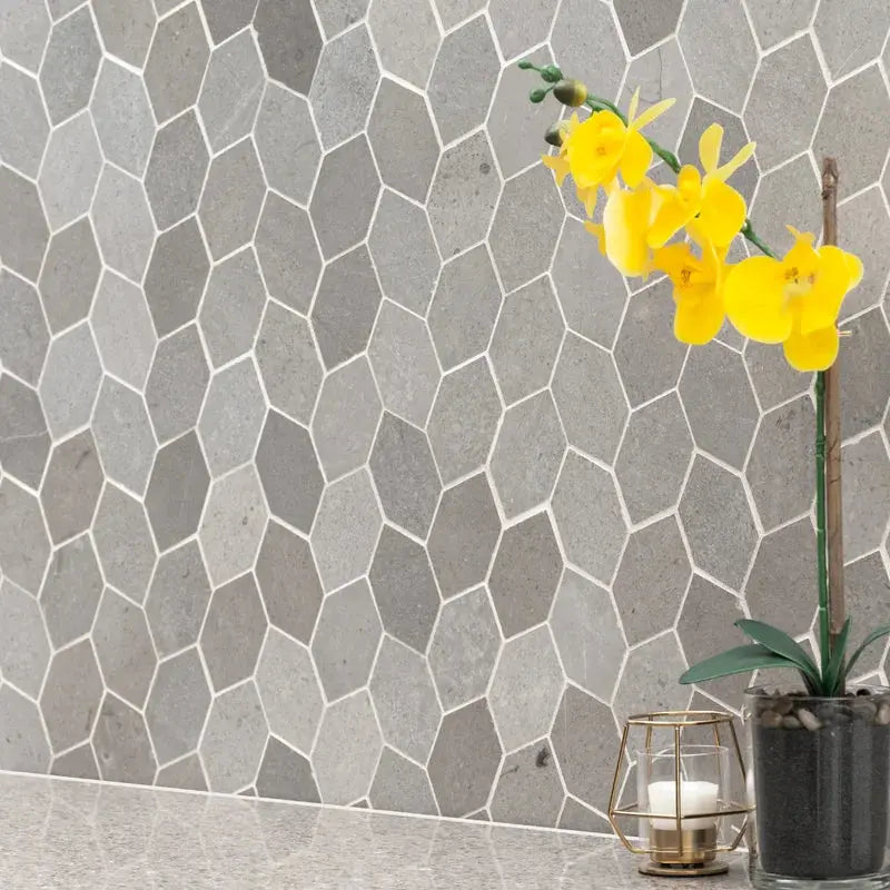 Lilly Pad 11.15" X 12.60" Honed Limestone Mesh-Mounted Mosaic Floor and Wall Tile