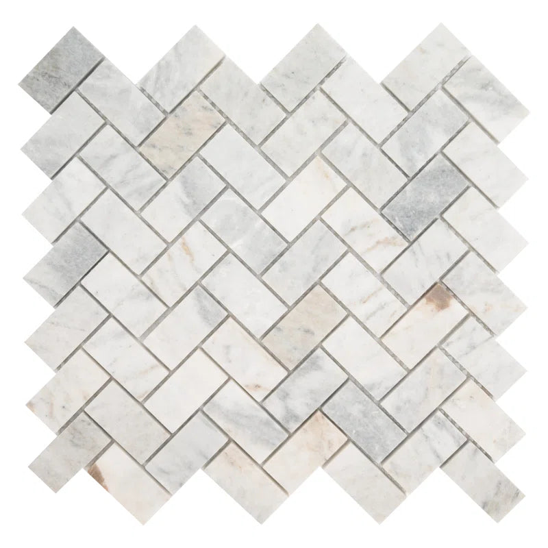 Capri Blue 11.63'' X 11.63'' Herringbone Honed Marble Mosaic Tile