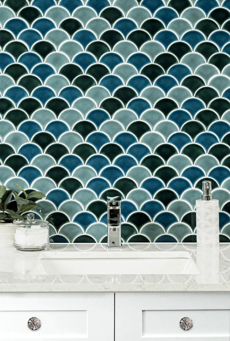 Domino Scallop 10 In. X 13 In. Glossy Porcelain Mosaic Tile
