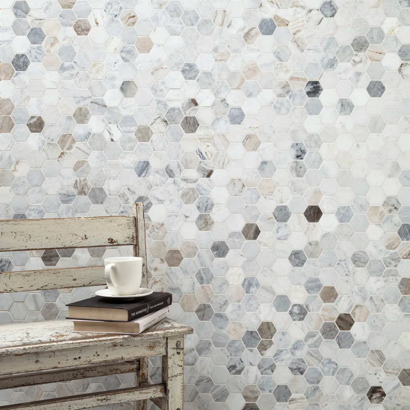 Capri Blue 12" X 11.75" Hexagon Honed Marble Mosaic Tile