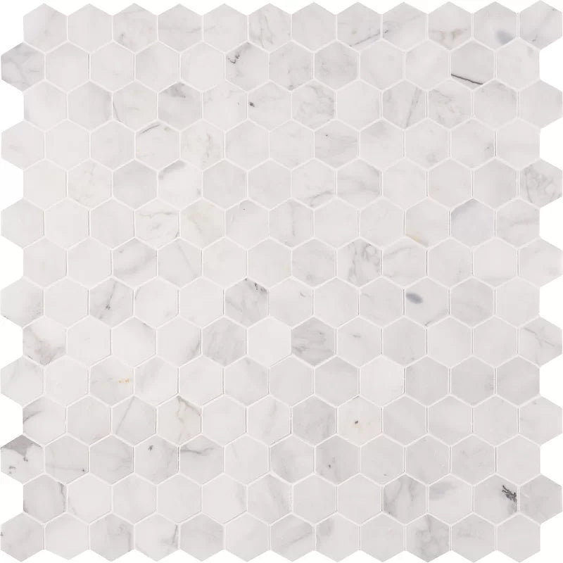 Calacatta Cressa Hex Honed 2" X 2" Marble Mosaic Tile