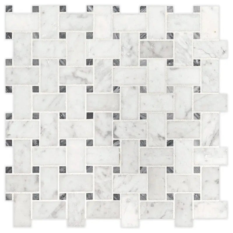 Carrara White Basketweave 12" X 12" Honed Marble Mosaic Tile