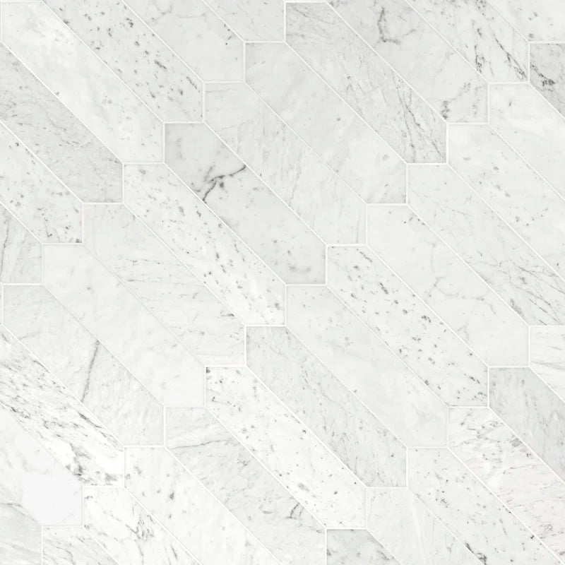 Carrara White Picket 10.63" X 12" Honed Marble Mosaic Tile