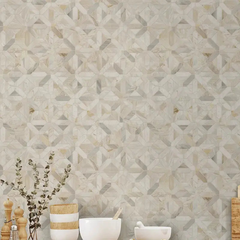 Athena Gold Geometrica 12" X 12" Honed Marble Mesh Mounted Mosaic Tile