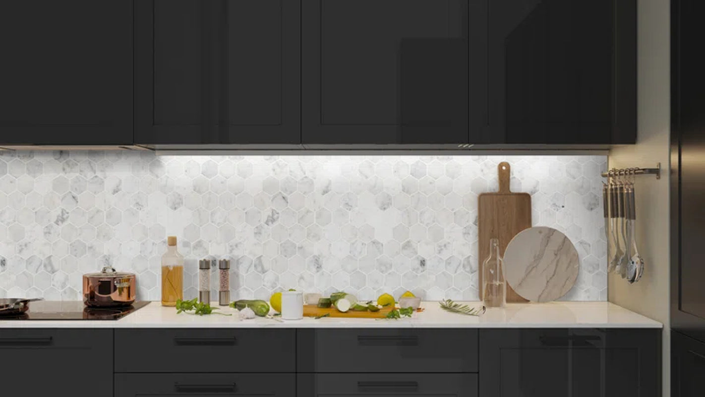 Carrara White Hexagon 11.75" X 12" Honed Marble Mesh-Mounted Mosaic Tile