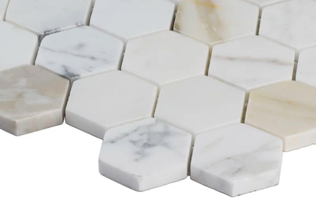 Calacatta Gold Hexagon 2" X 2" Polished Marble Mosaic Tile