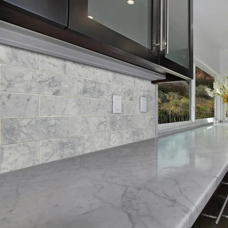 Carrara White 4" X 12" Polished Marble Floor and Wall Tile