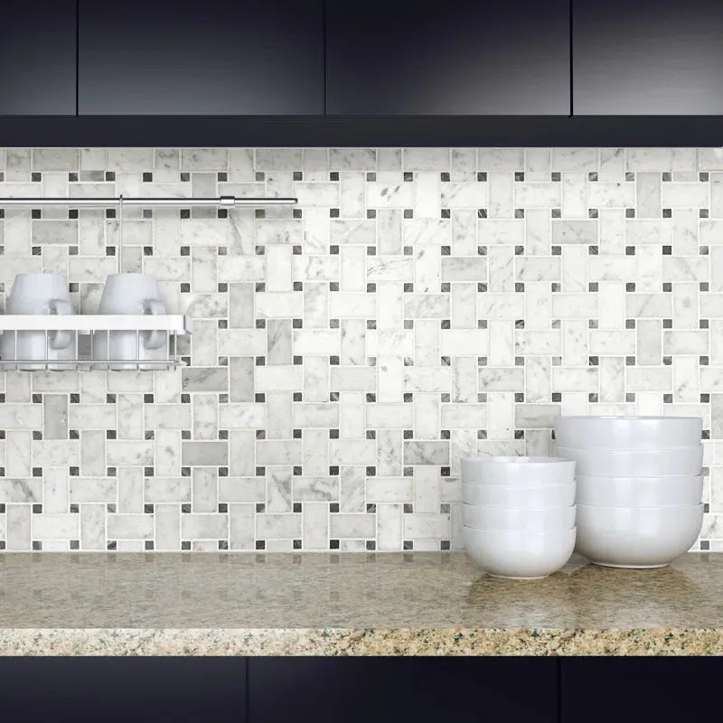 Carrara White Basketweave 12" X 12" Honed Marble Mosaic Tile