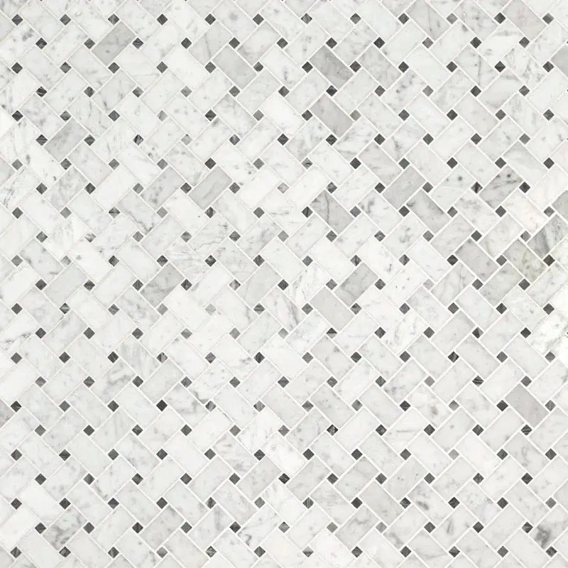 Carrara White Basketweave 12" X 12" Honed Marble Mosaic Tile
