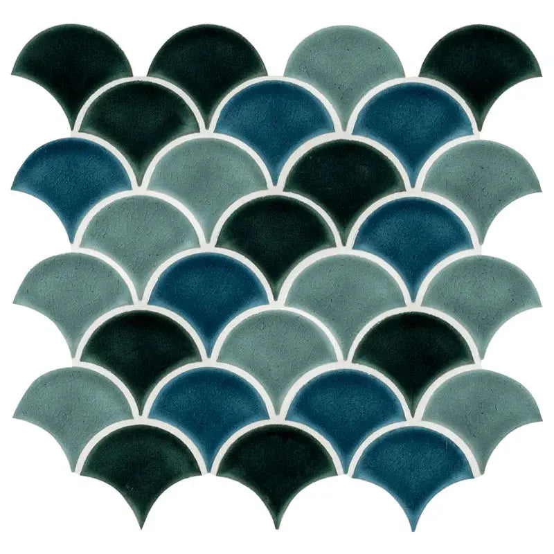 Domino Scallop 10 In. X 13 In. Glossy Porcelain Mosaic Tile