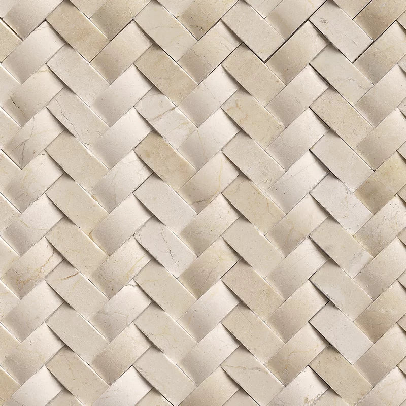 Crema Arched Herringbone 12" X 12" Polished Marble Wall Tile