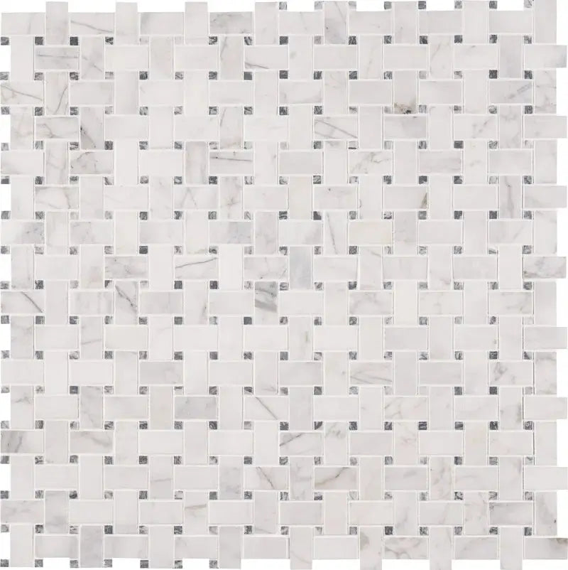 Calacatta Cressa Basket Weave 11.38" X 12.38" Honed Marble Floor and Wall Tile