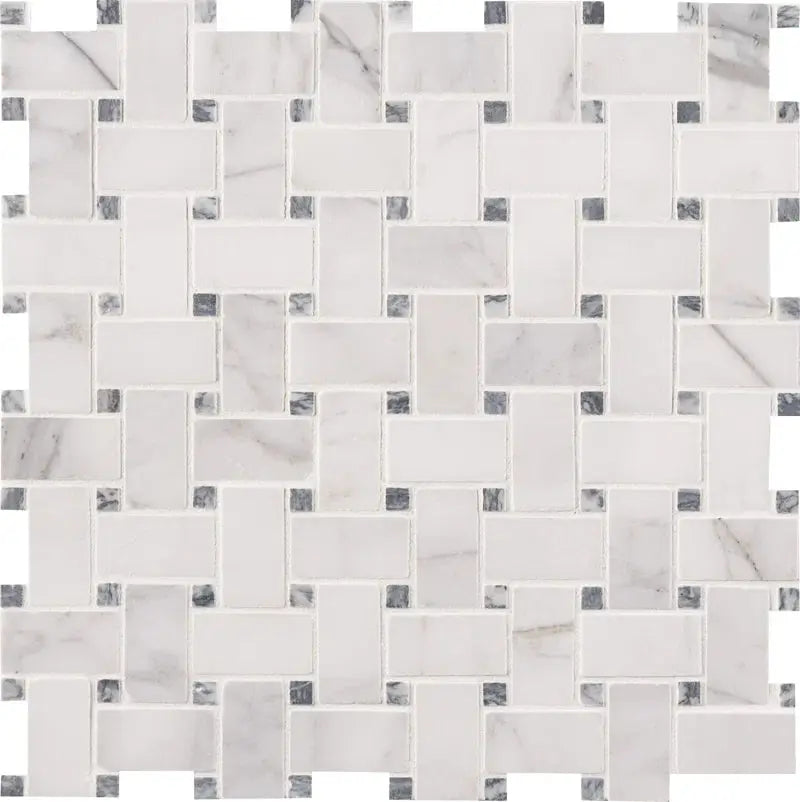 Calacatta Cressa Basket Weave 11.38" X 12.38" Honed Marble Floor and Wall Tile