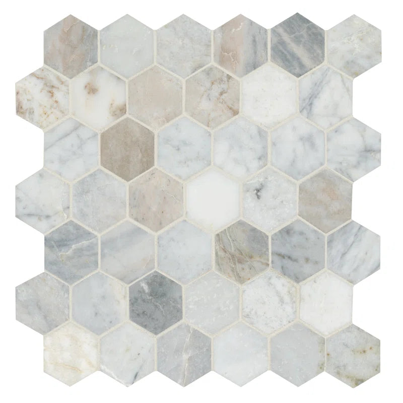 Capri Blue 12" X 11.75" Hexagon Honed Marble Mosaic Tile
