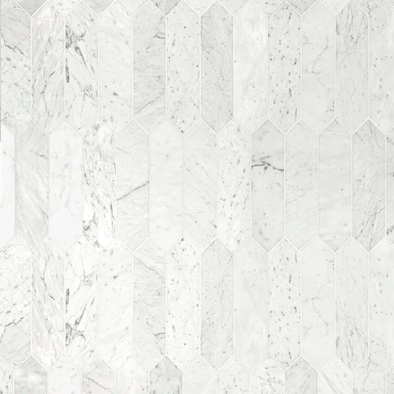 Carrara White Picket 10.63" X 12" Honed Marble Mosaic Tile