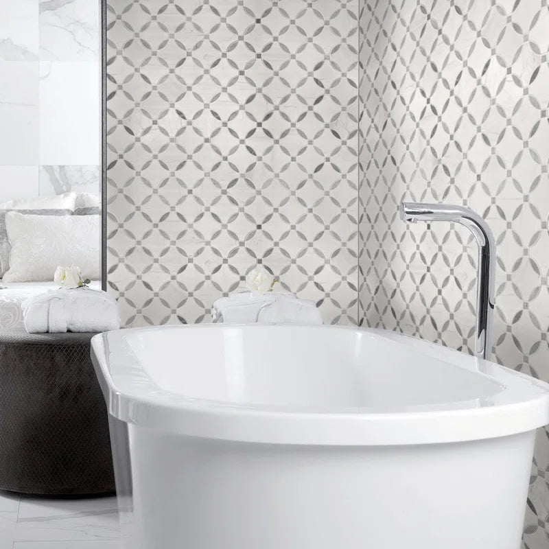 Bianco Dolomite Lola 10.25" X 10.25" Polished Marble Mosaic Floor and Wall Tile