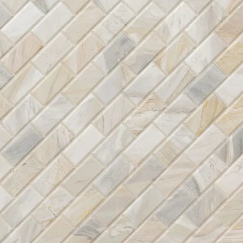 Athena Gold 2" X 4" Honed and Beveled Marble Mesh Mounted Mosaic Tile