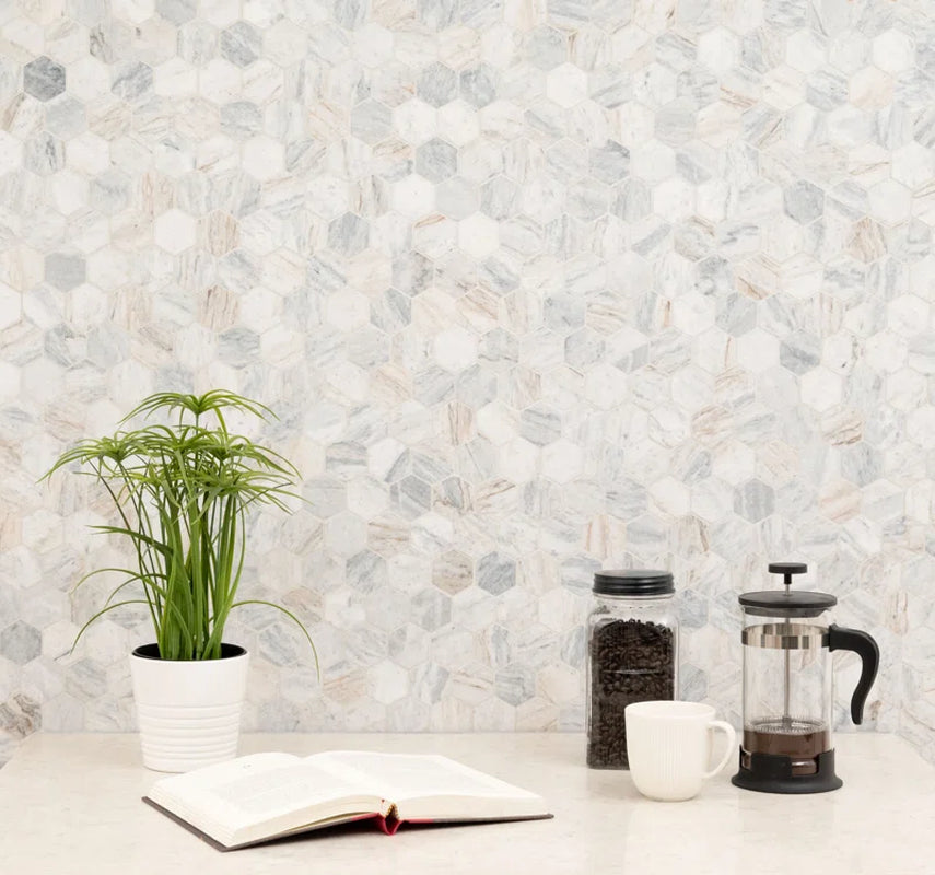 Capri Blue 12" X 11.75" Hexagon Honed Marble Mosaic Tile