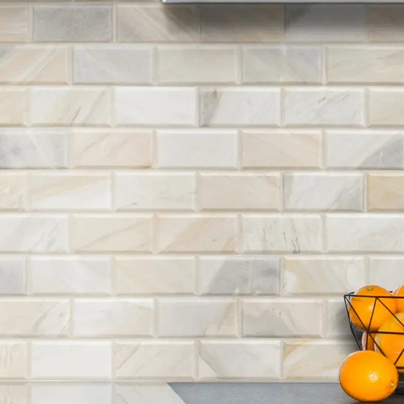Athena Gold 2" X 4" Honed and Beveled Marble Mesh Mounted Mosaic Tile