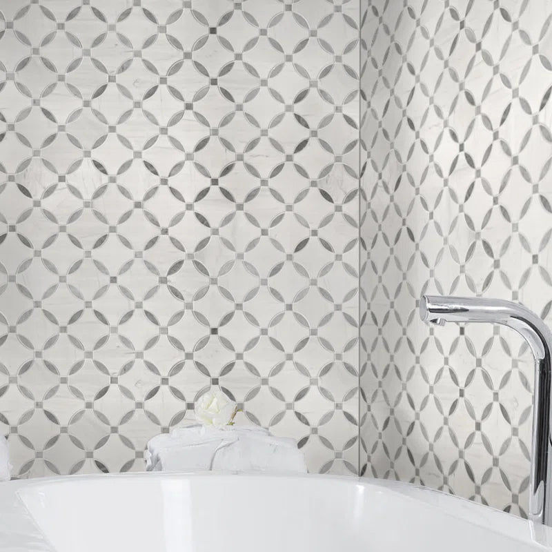 Bianco Dolomite Lola 10.25" X 10.25" Polished Marble Mosaic Floor and Wall Tile