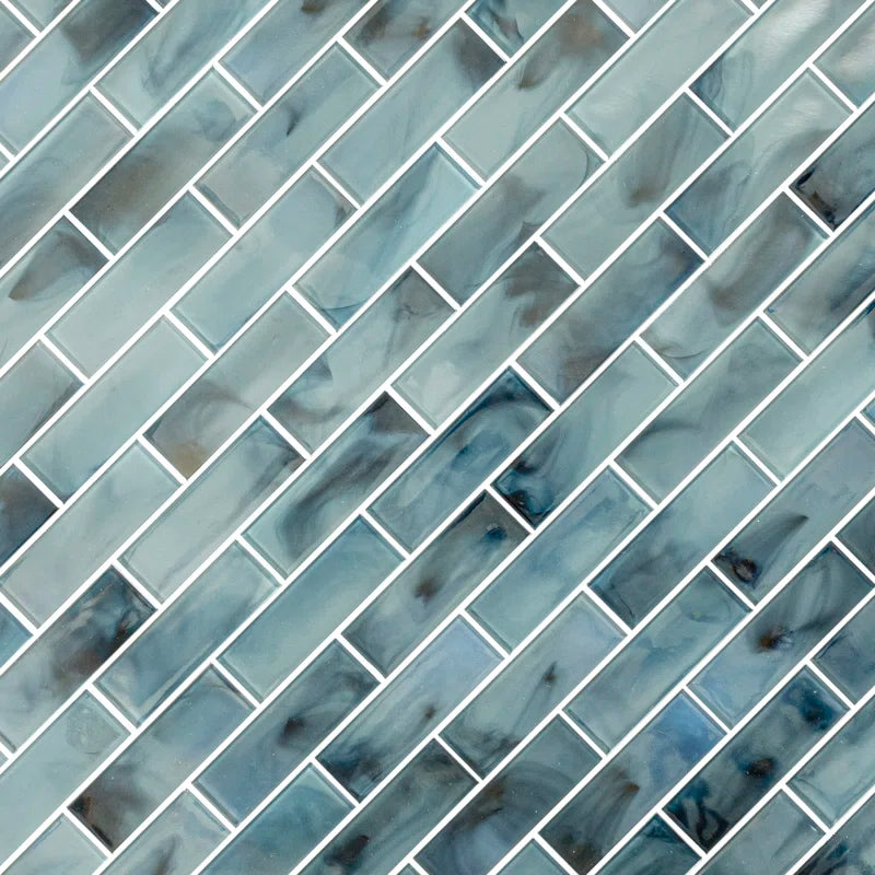 Blue Shimmer Subway 11.75 In. X 11.75 In. Glass Mesh-Mounted Mosaic Wall Tile