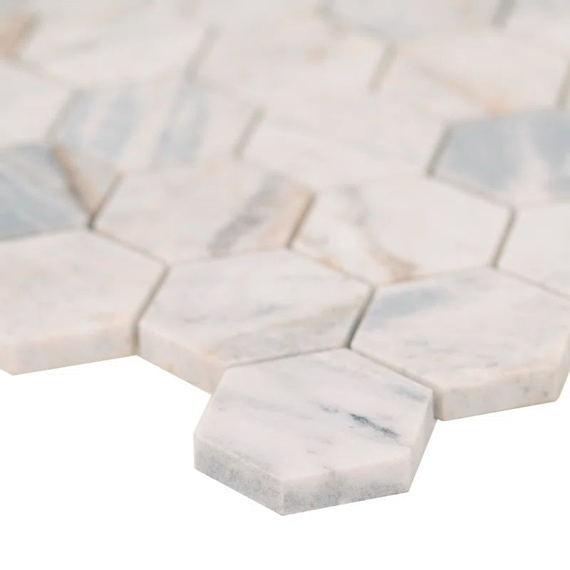 Capri Blue 12" X 11.75" Hexagon Honed Marble Mosaic Tile